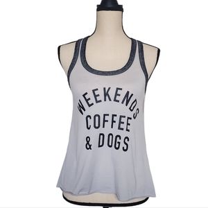 NWT Weekends Coffee and Dogs Tank Top Women's Size XS Grey